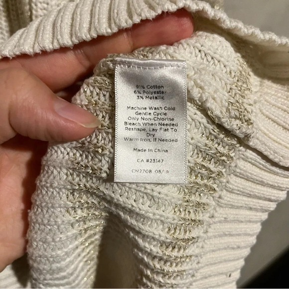 TALBOTS Outlet Metallic Gold Striped Cable Knit Mock Neck Sweater Size Large L - Picture 8 of 11